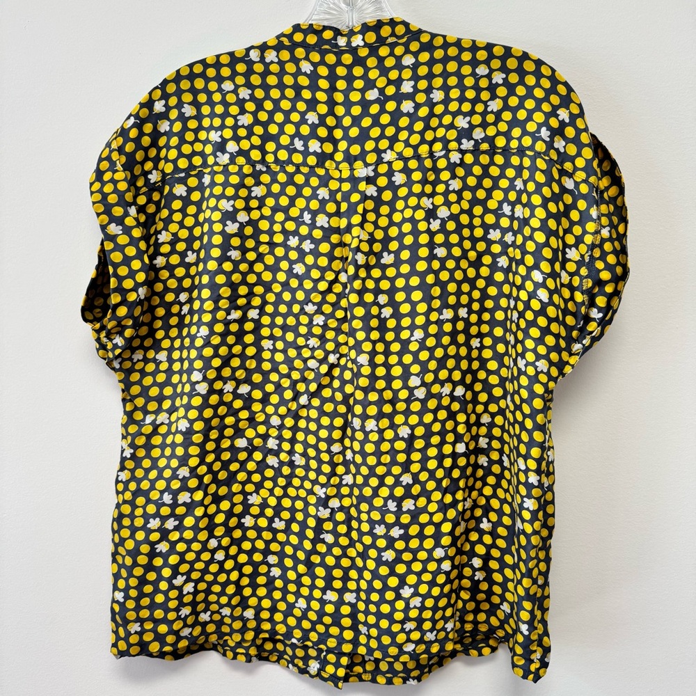 CAbi 100% Silk Clover Polka Dot Yellow Blouse Style #183 Button Down Boxy Cut XS - Picture 6 of 12